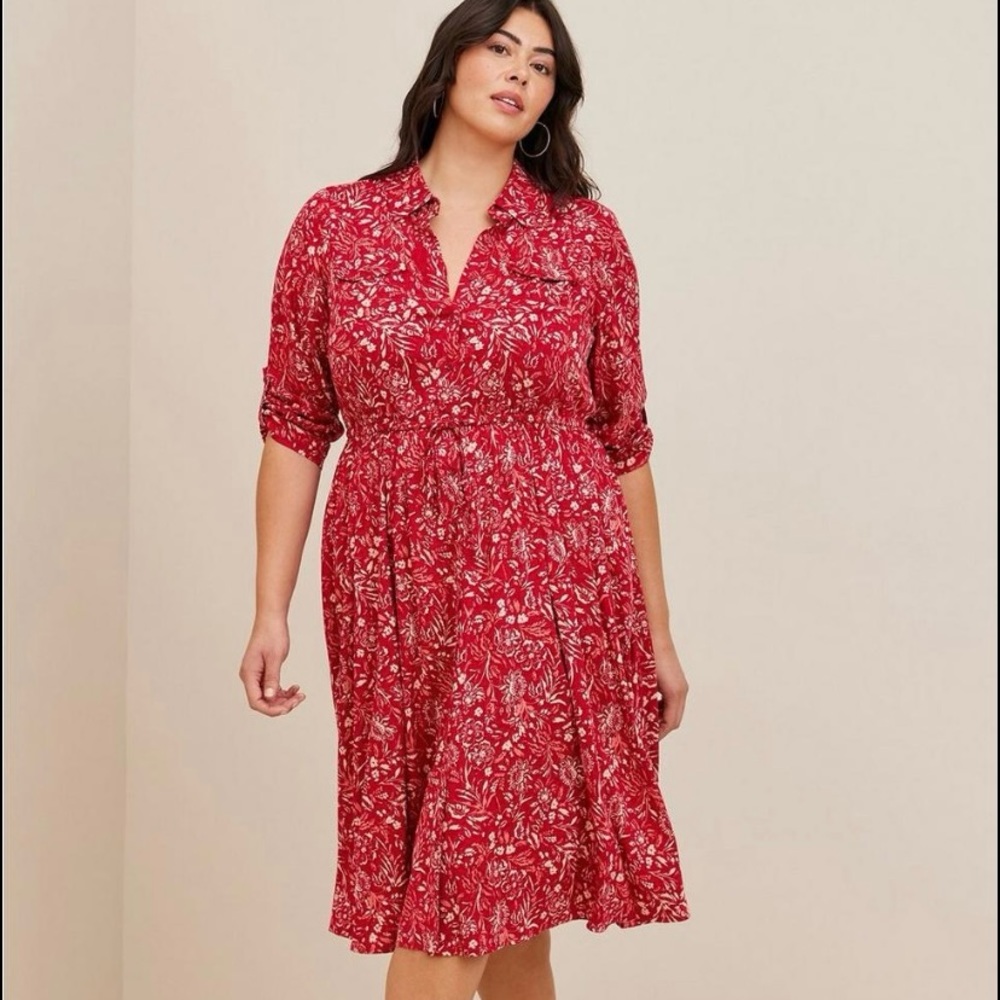 Floral Midi Challis Tie Waist Shirtdress